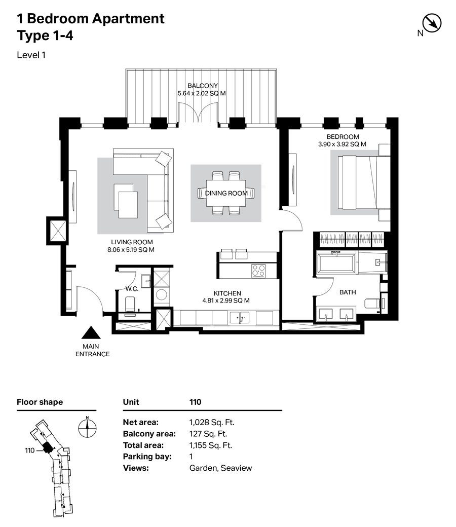 1 Bedroom floor plan
