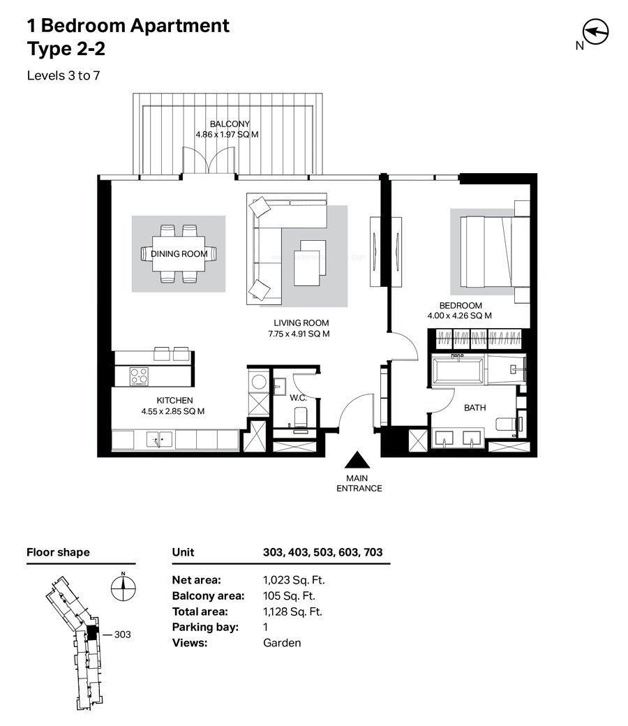 1 Bedroom floor plan