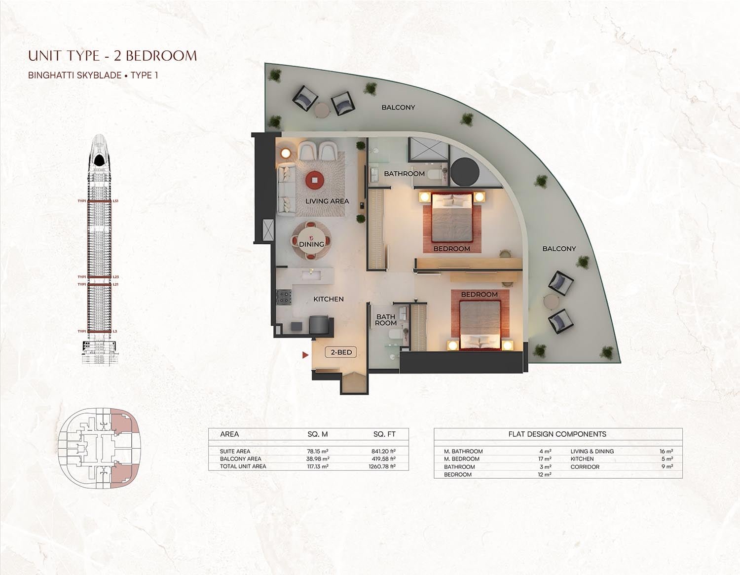 2 Bedrooms floor plan