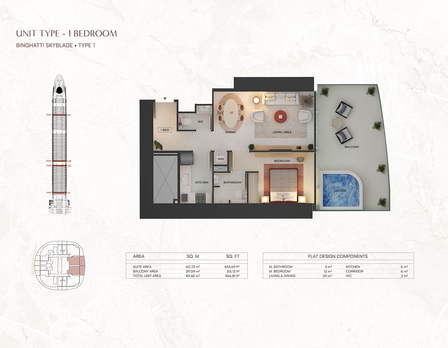1 Bedroom floor plan
