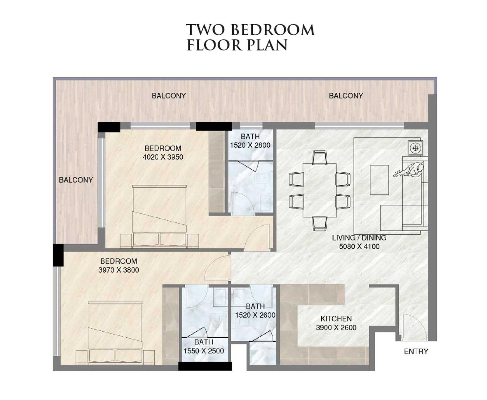 2 Bedrooms floor plan