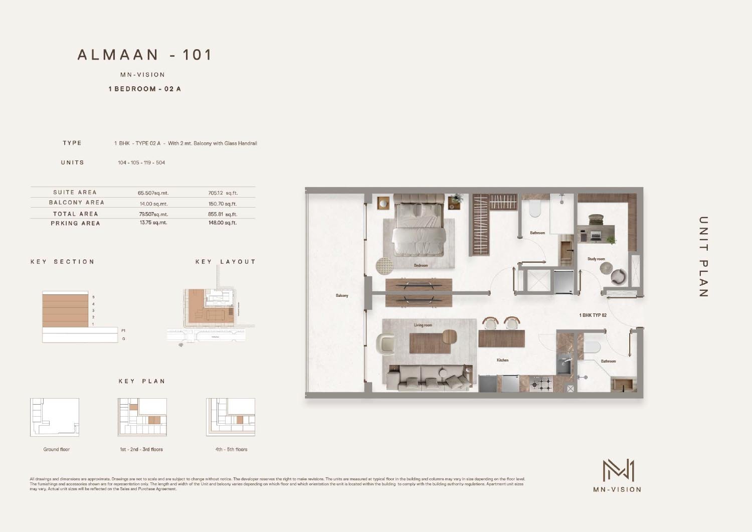 1 Bedroom + Study floor plan