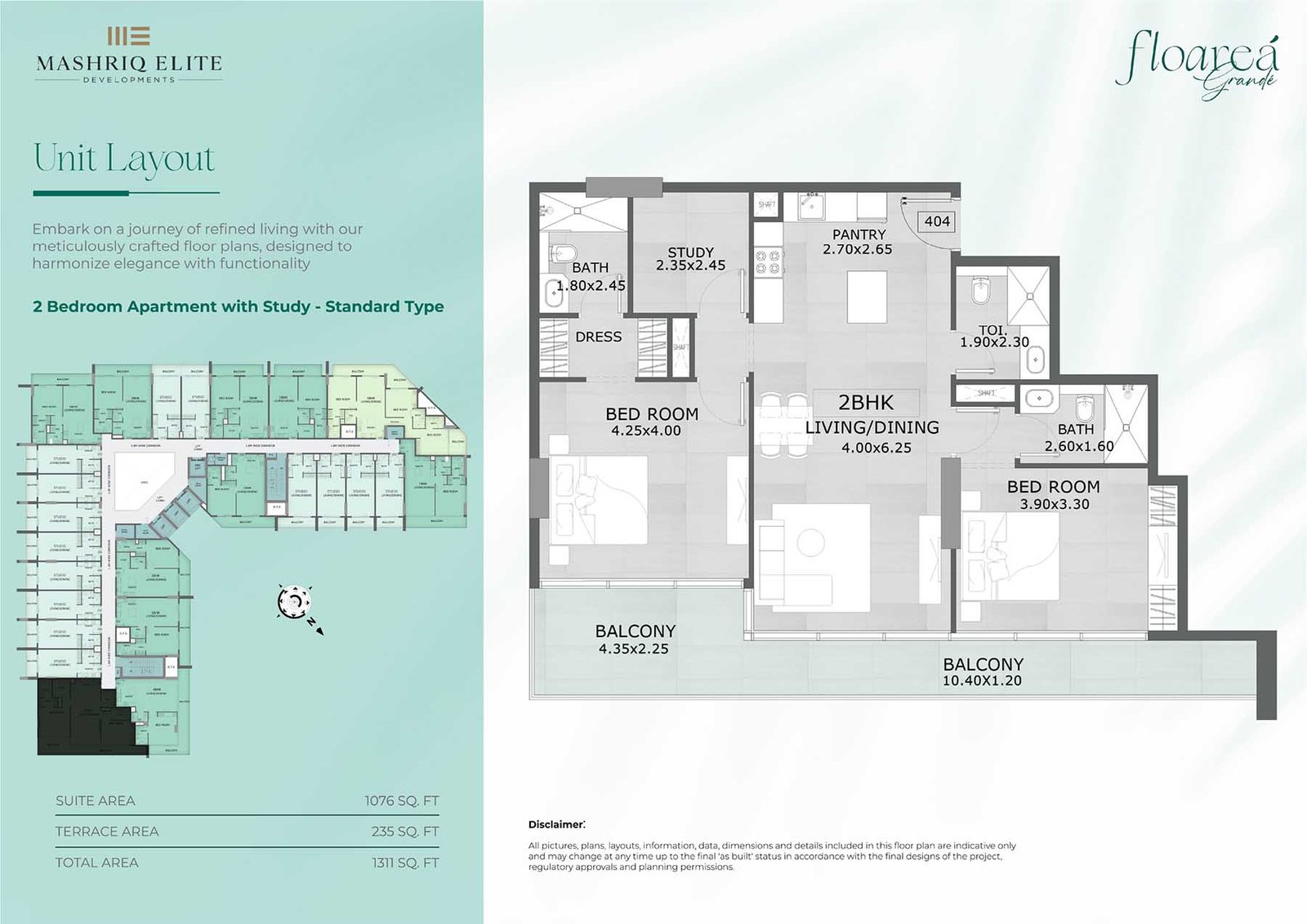 2 Bedrooms + Study floor plan