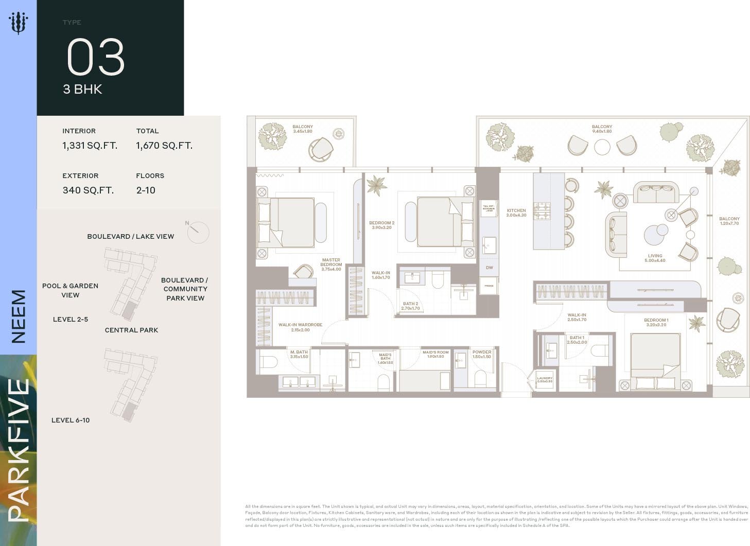 3 Bedrooms + Maid floor plan