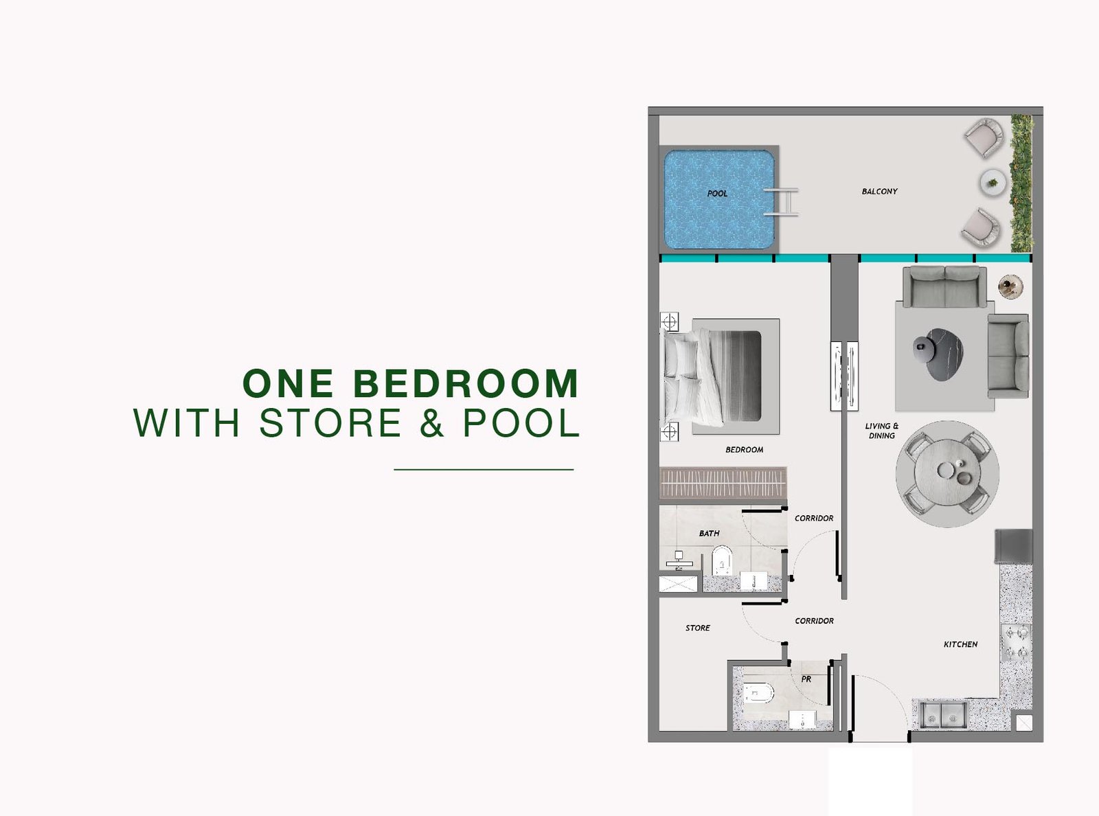 1 Bedroom + Pool floor plan