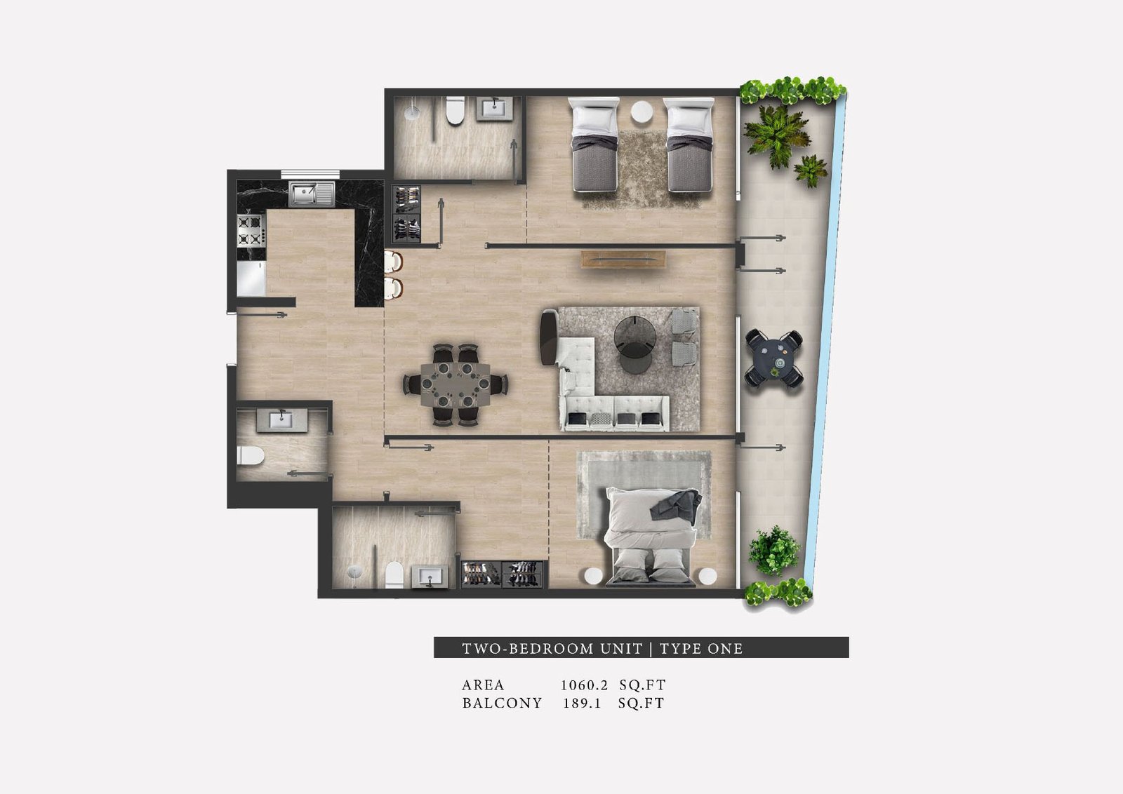2 Bedrooms floor plan