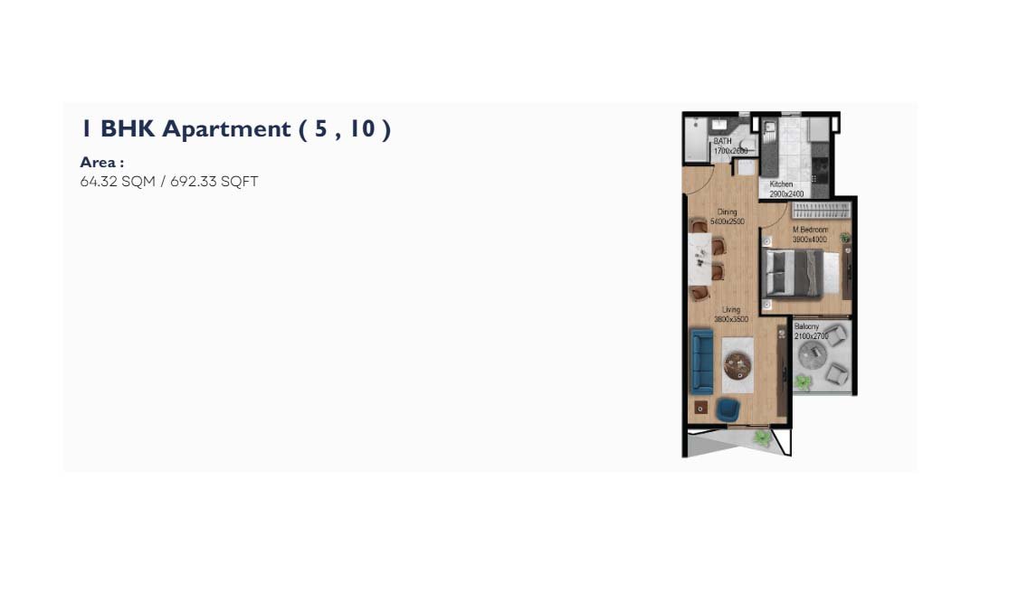 1 Bedroom floor plan