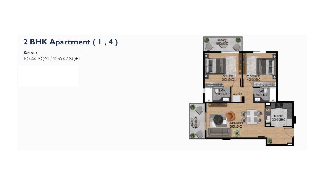 2 Bedrooms floor plan