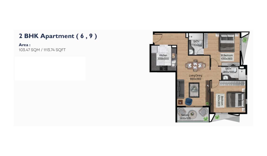 2 Bedrooms floor plan