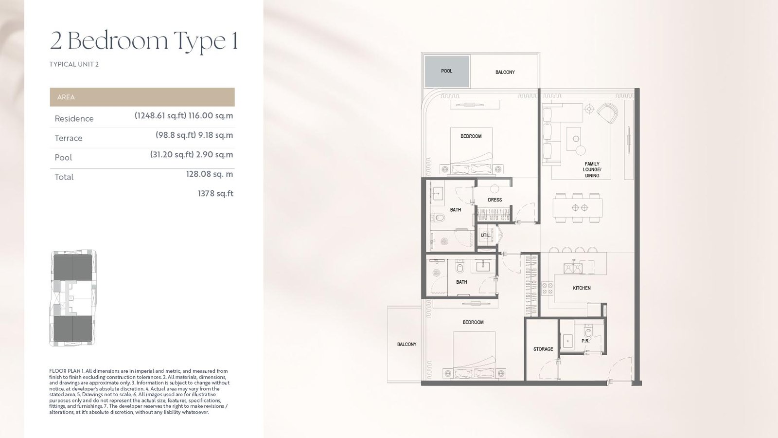 2 Bedroom + Pool floor plan