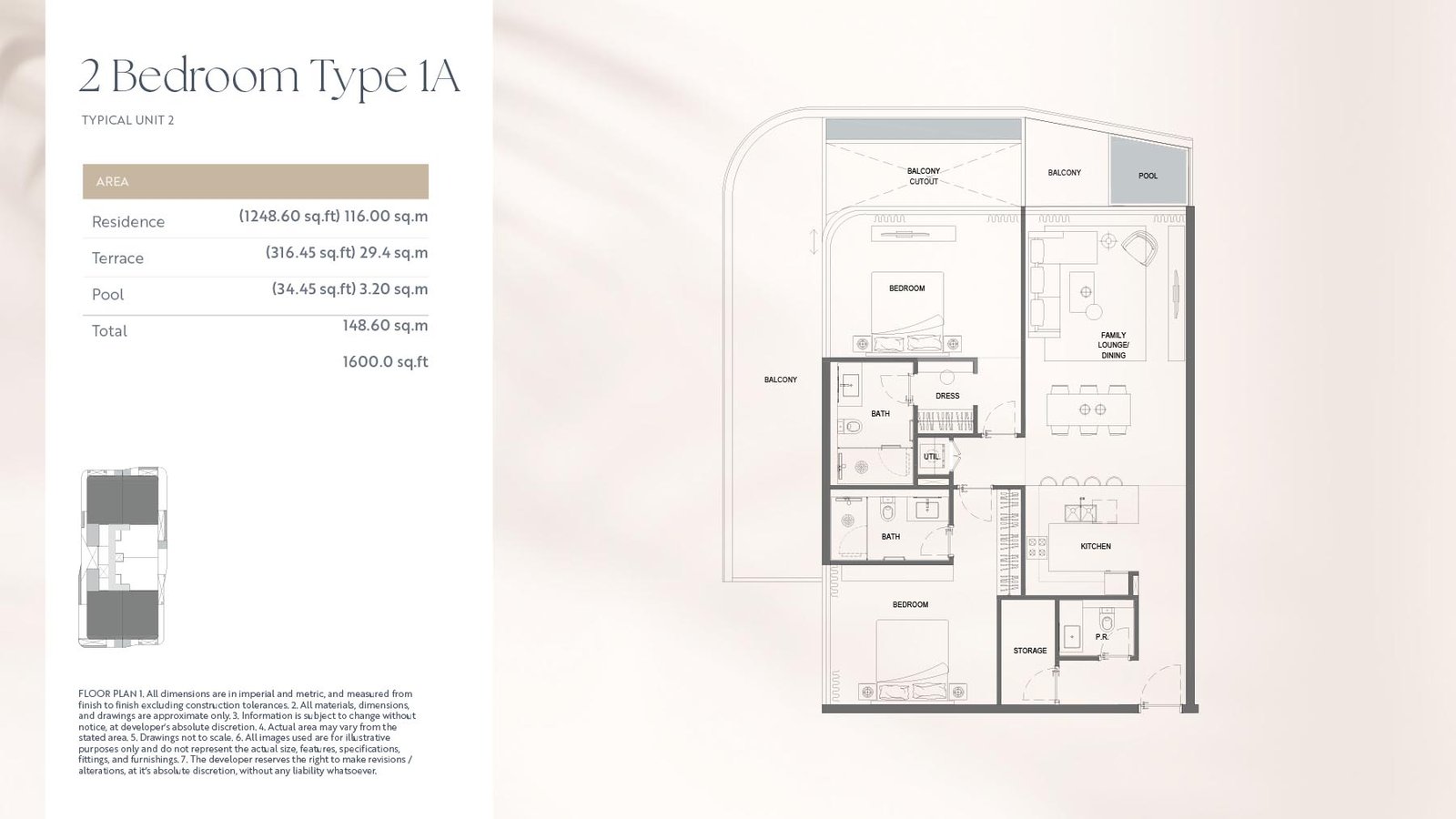 2 Bedroom + Pool floor plan