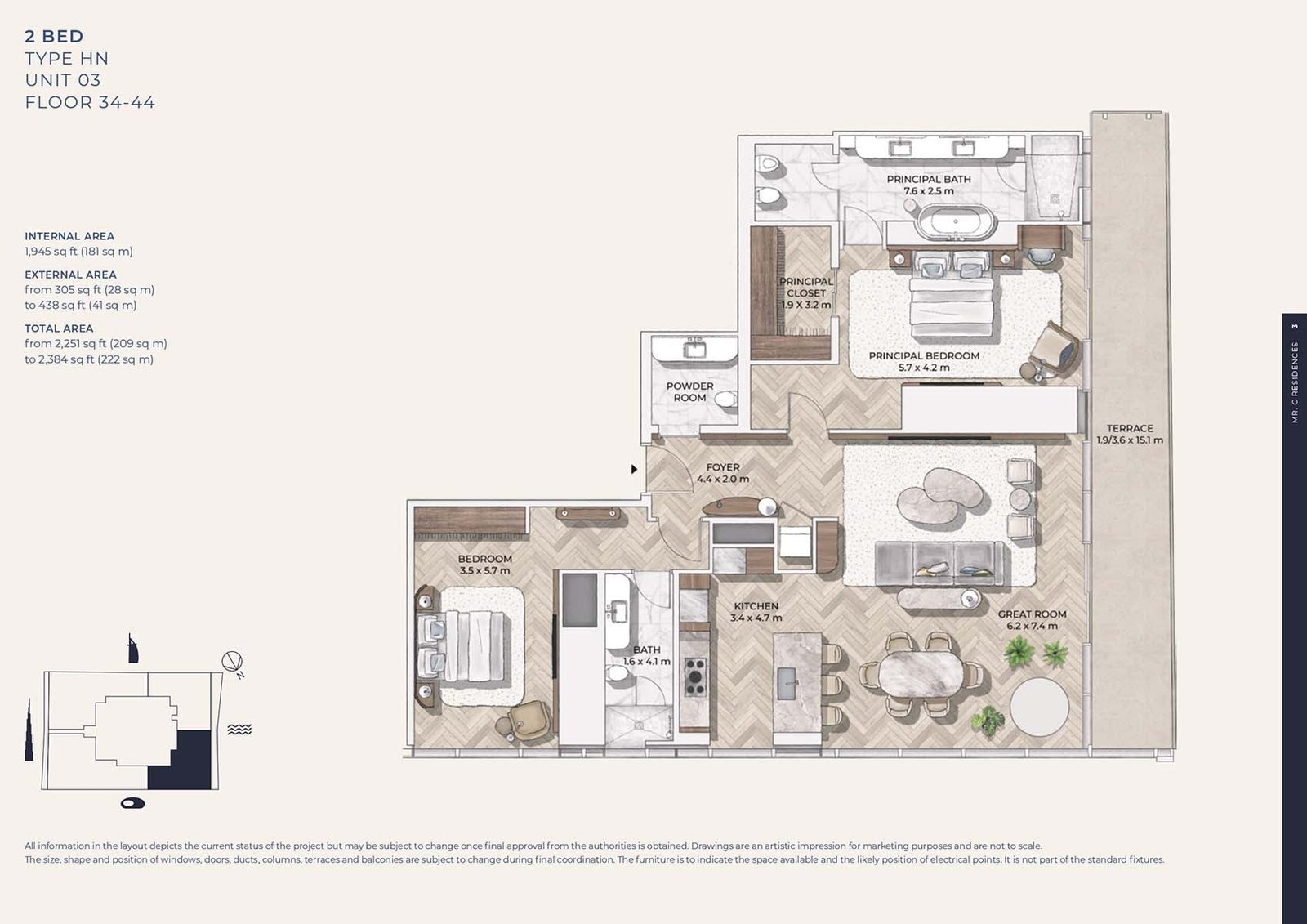 Mr C Residences at Downtown Dubai 2 Bedrooms TYPE HN (UNIT 03) floor plan