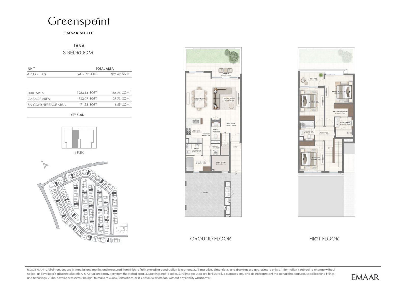 3 Bedrooms + Maid floor plan