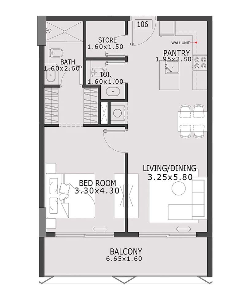 1 Bedroom floor plan