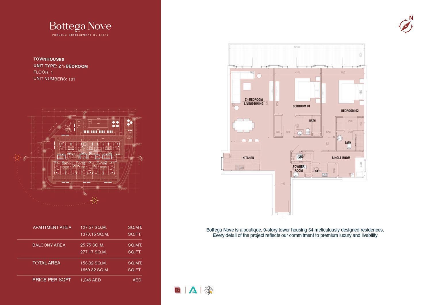 2 Bedrooms + Maid + Balcony floor plan