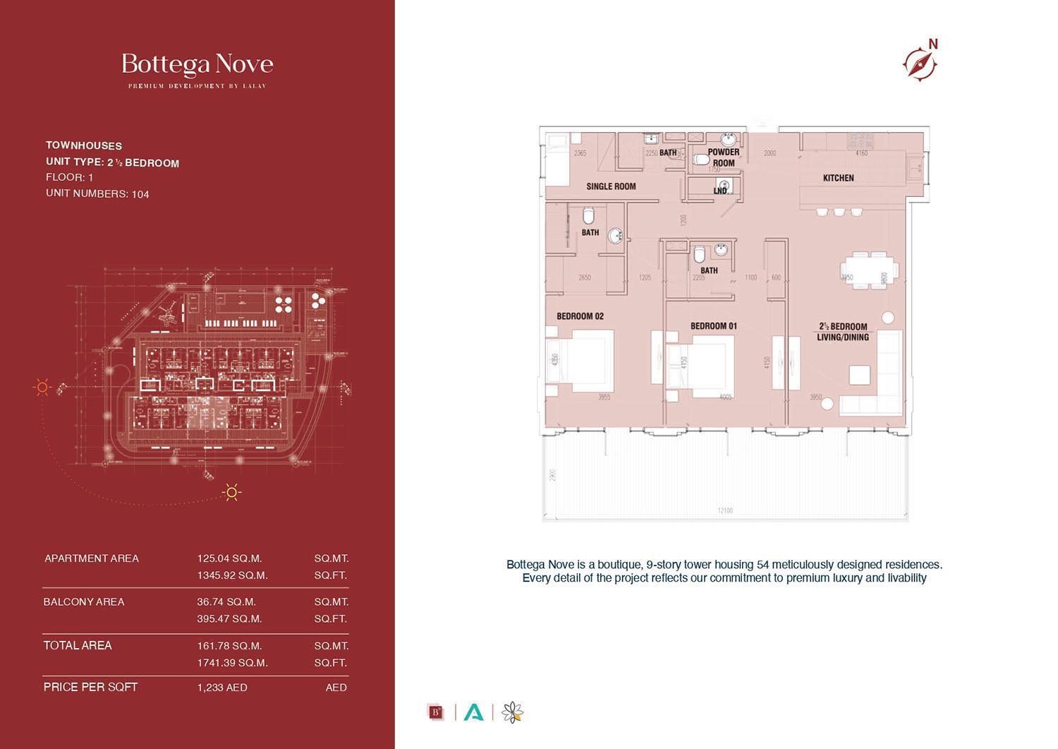 2 Bedrooms + Maid + Balcony floor plan