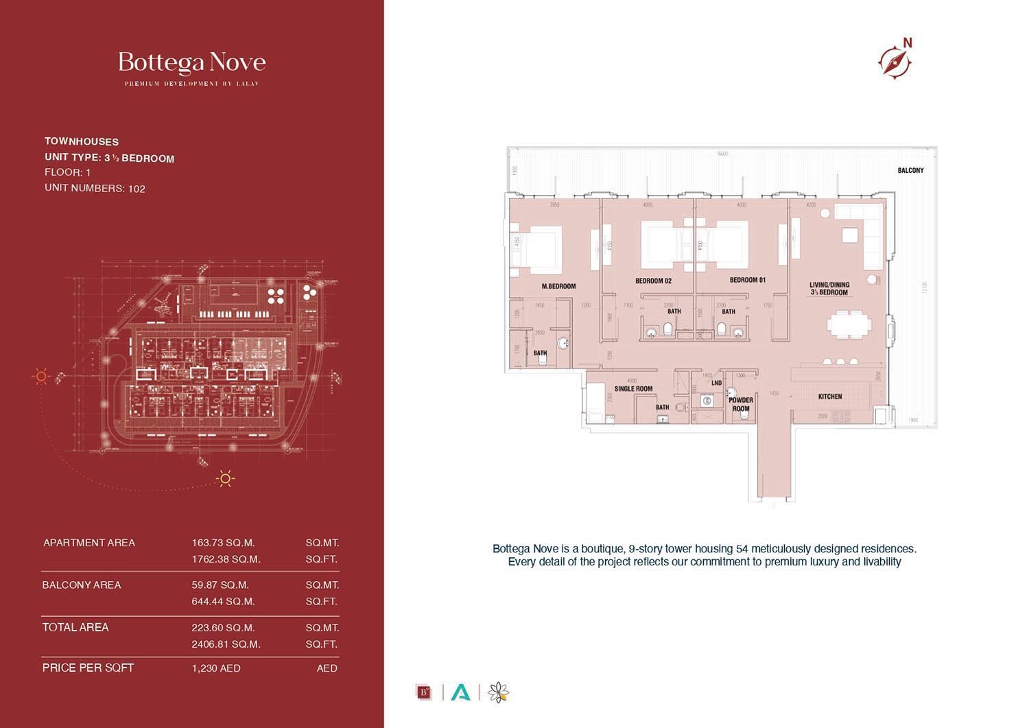 3 Bedrooms + Maid + Balcony floor plan