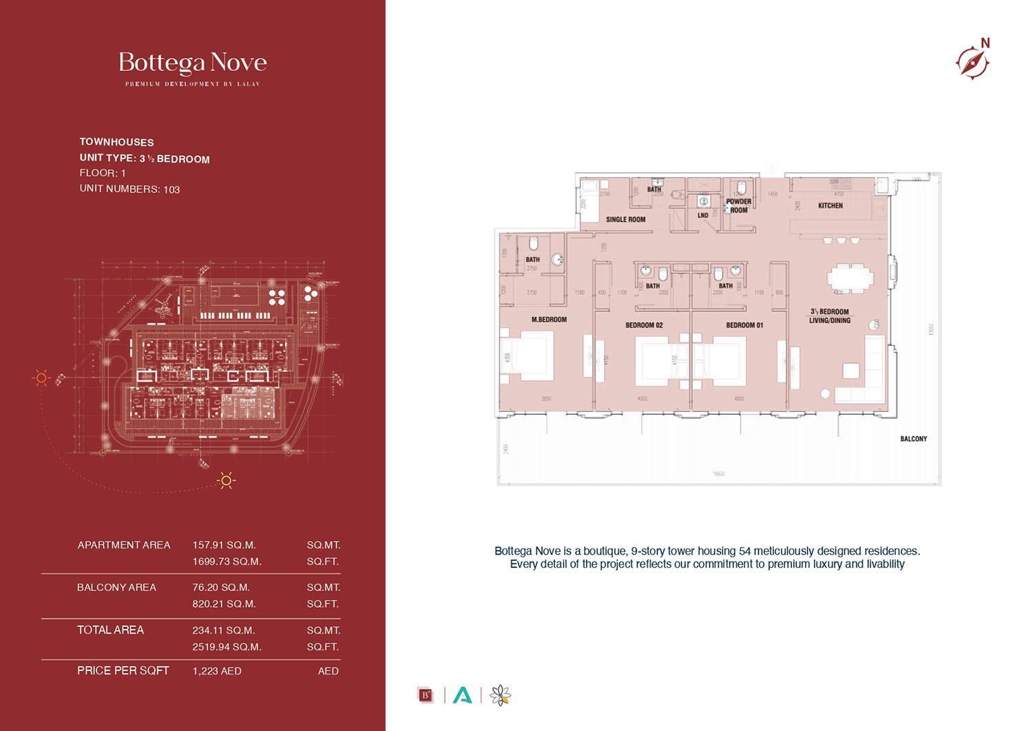 3 Bedrooms + Maid + Balcony floor plan