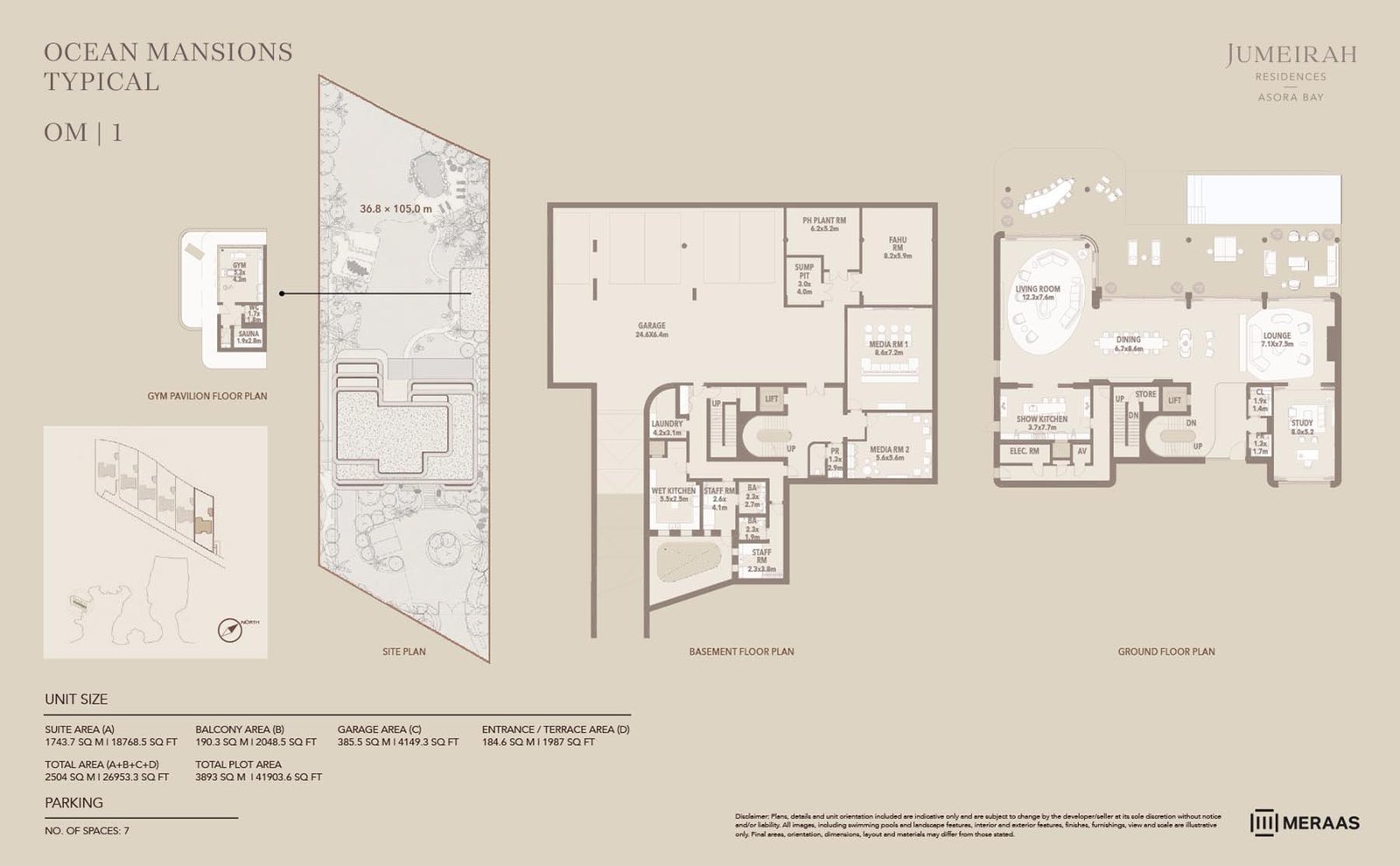 Asora Bay Ocean Mansions 7 Bedrooms + Study OM - 1 (BASEMENT & GROUND FLOOR) floor plan