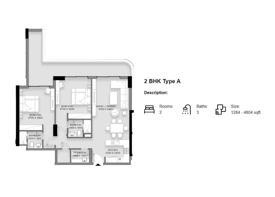 2 Bedrooms floor plan