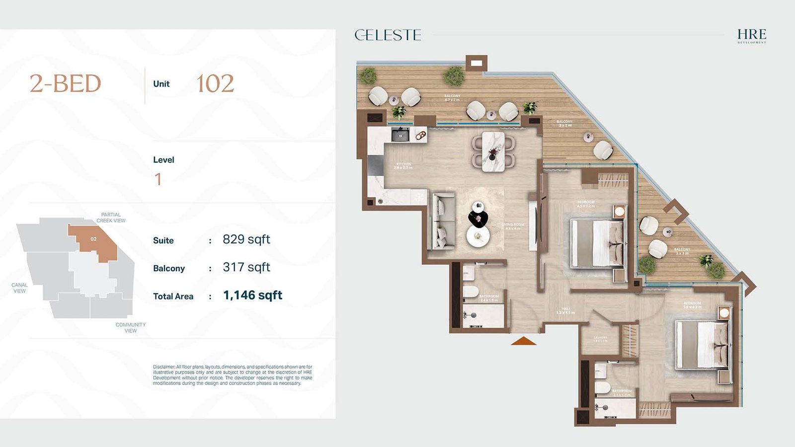 2 Bedrooms floor plan