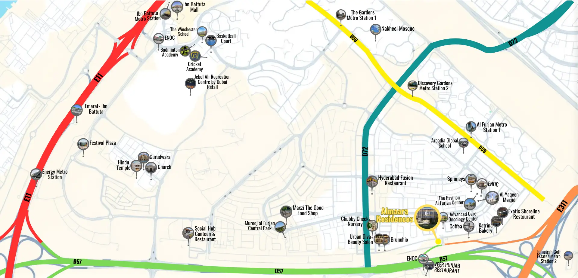 Almaara Residences at Al Furjan location map