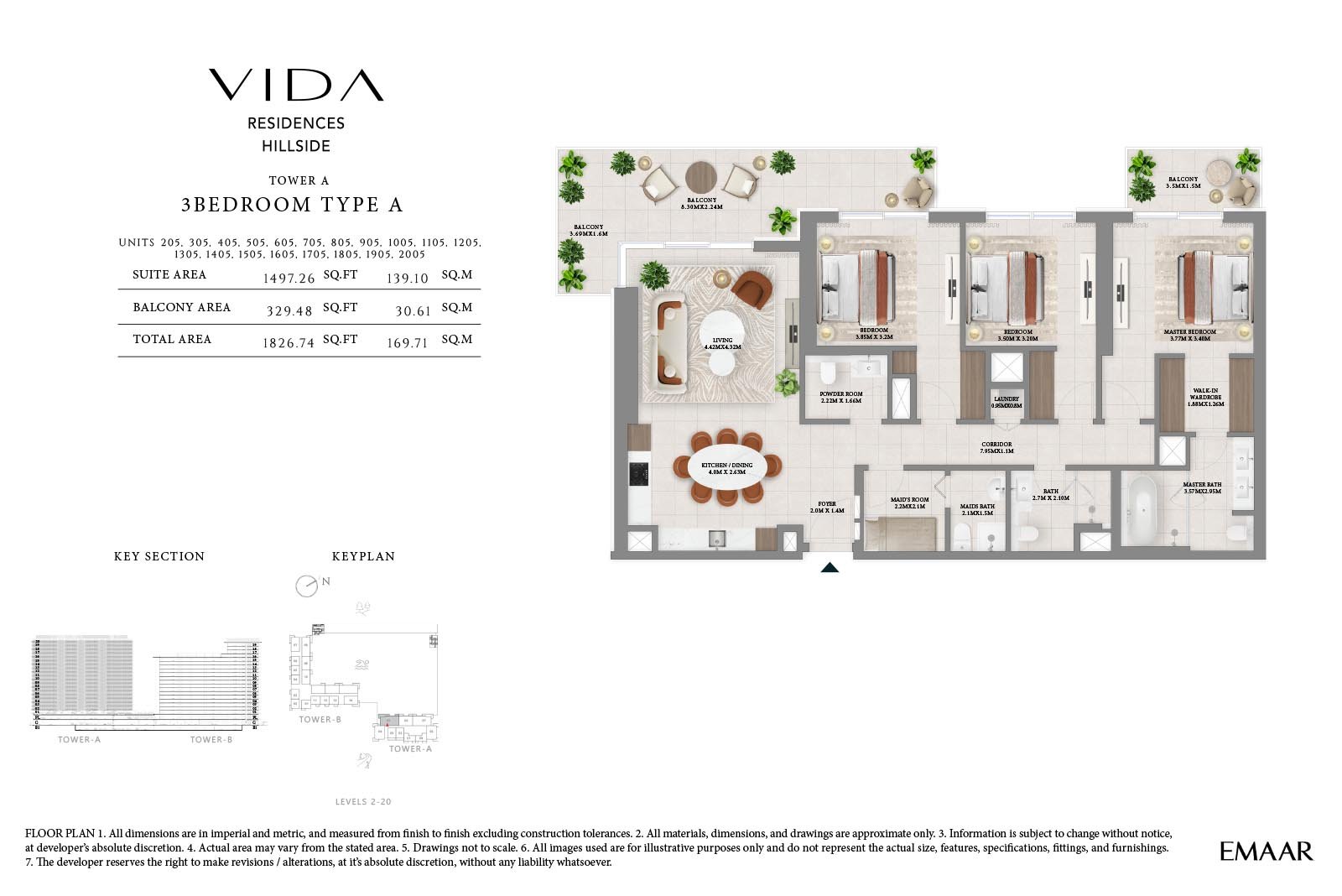 3 Bedrooms + Maid floor plan