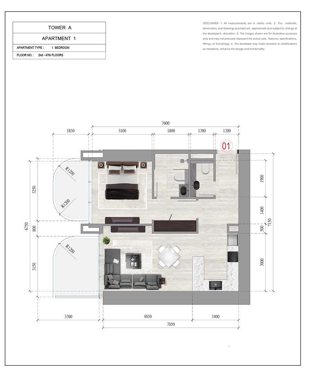 1 Bedroom floor plan