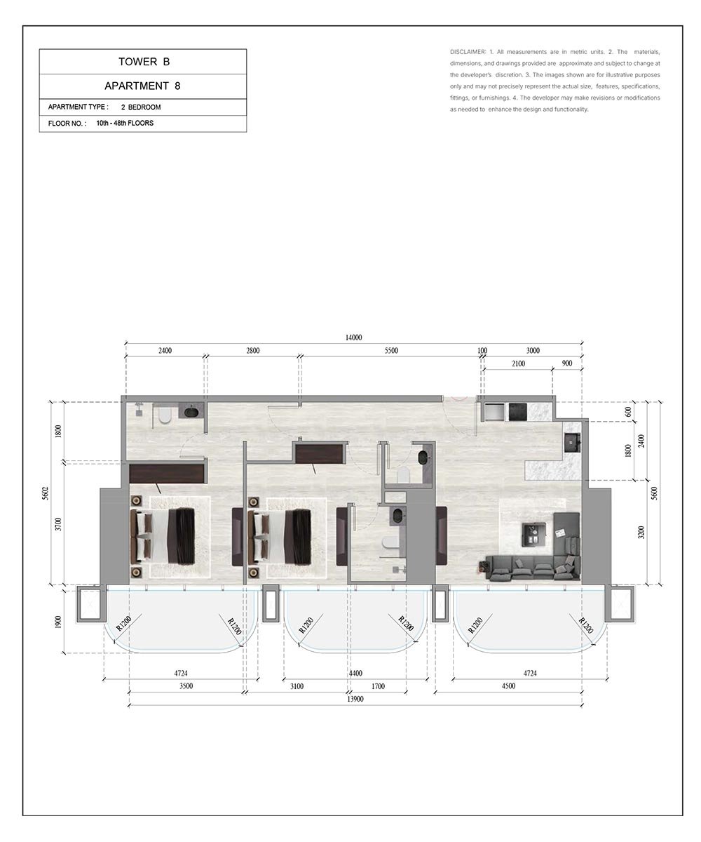 2 Bedrooms floor plan