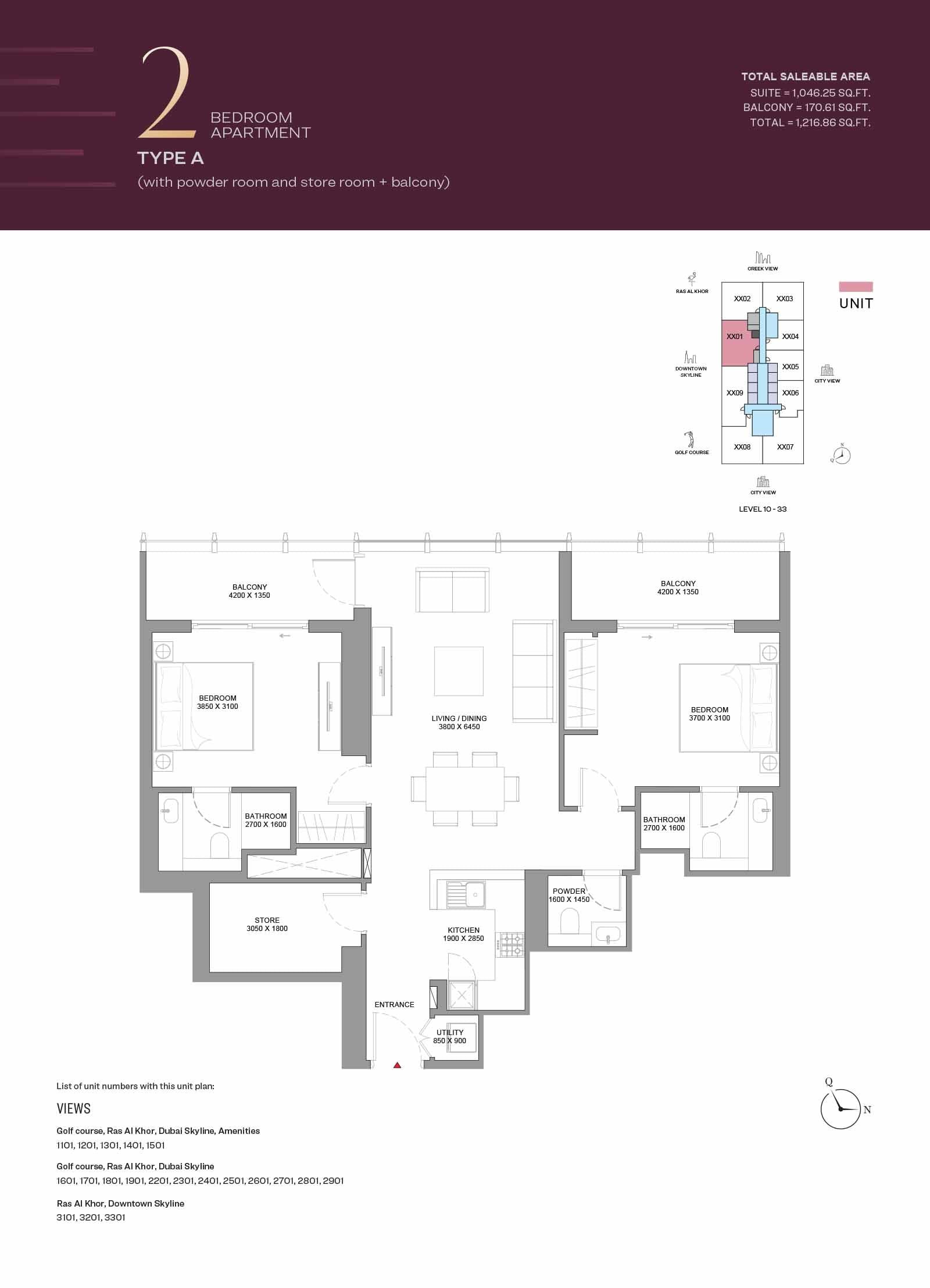 2 Bedrooms floor plan