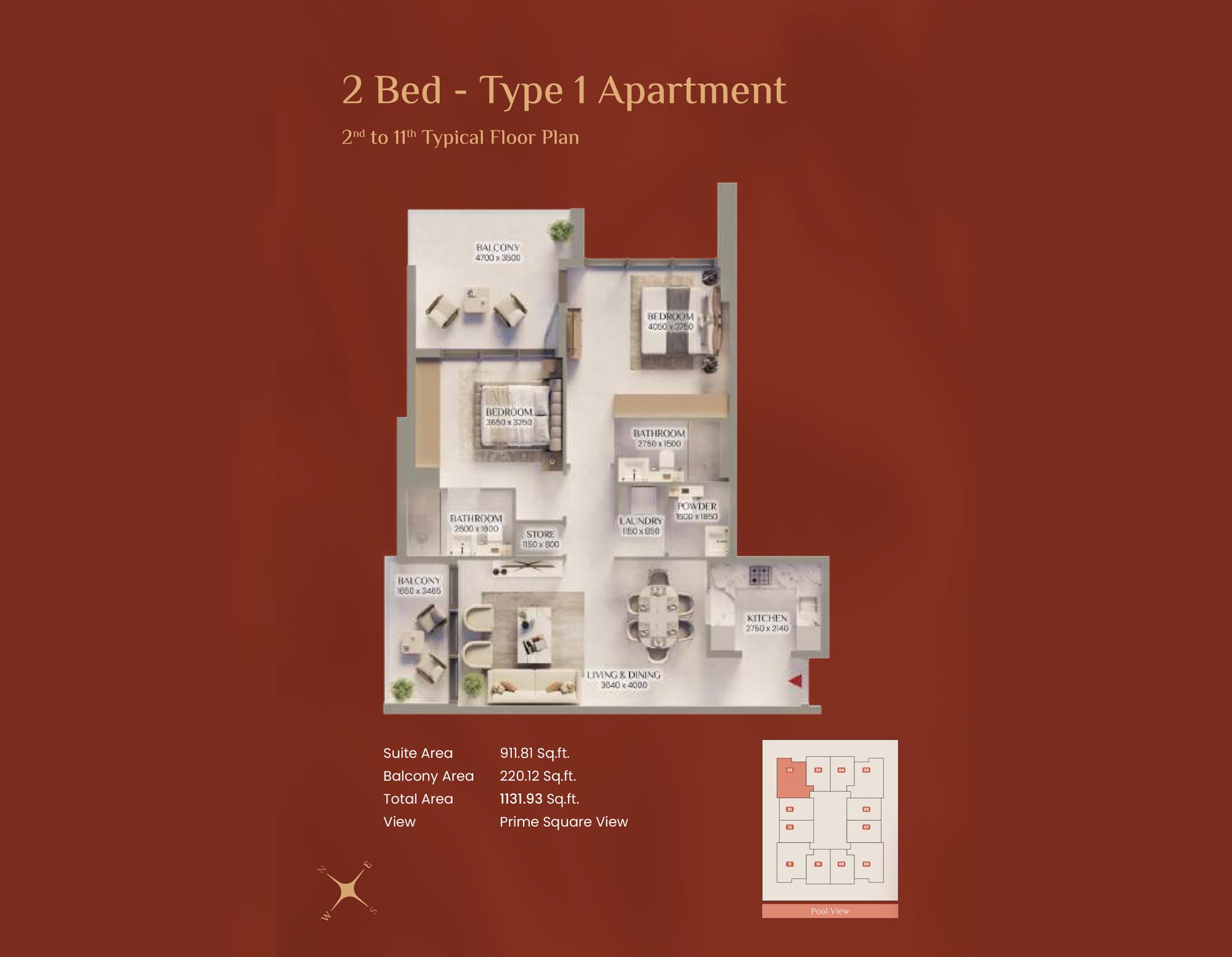 2 Bedrooms floor plan