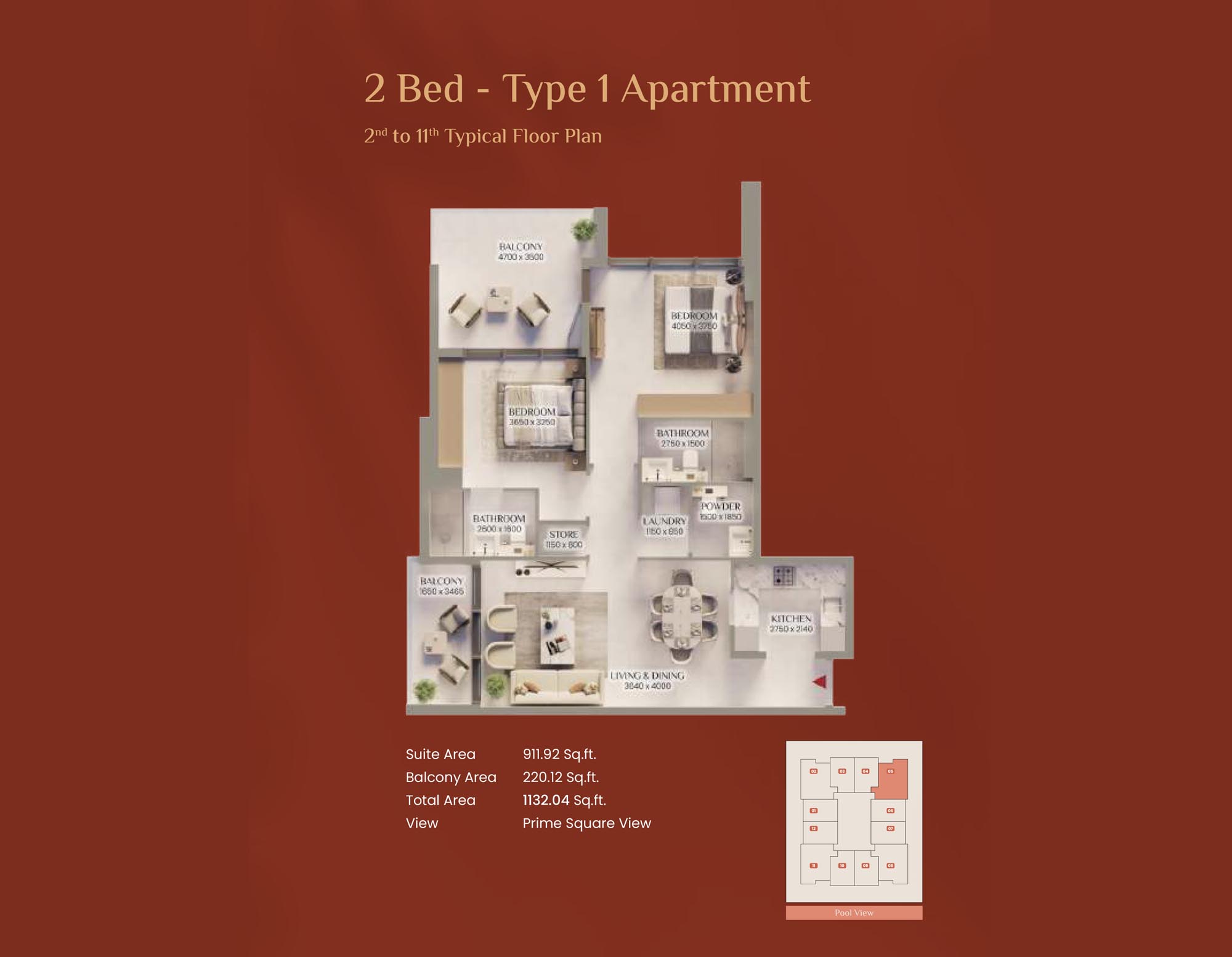 2 Bedrooms floor plan
