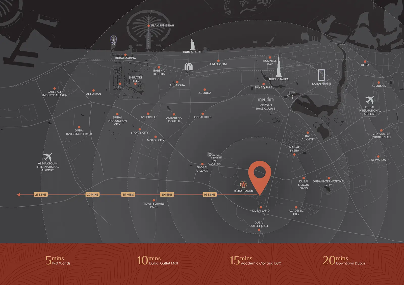 Bliss Tower Dubailand location map