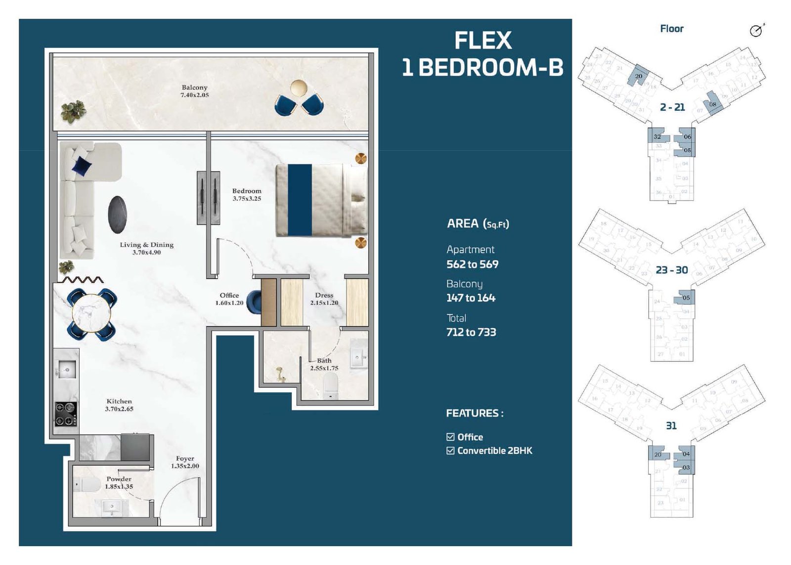 1 Bedroom floor plan