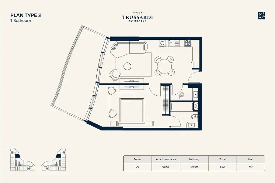 1 Bedroom floor plan