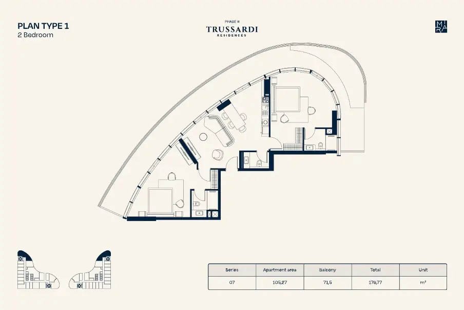 2 Bedrooms floor plan