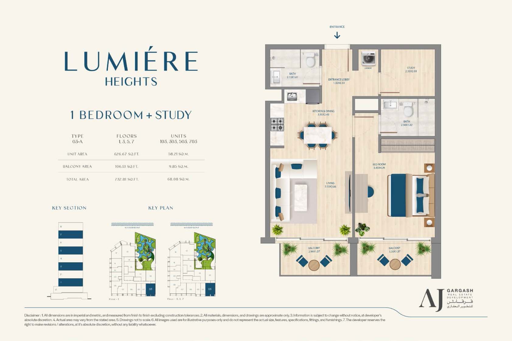 1 Bedroom + Study floor plan
