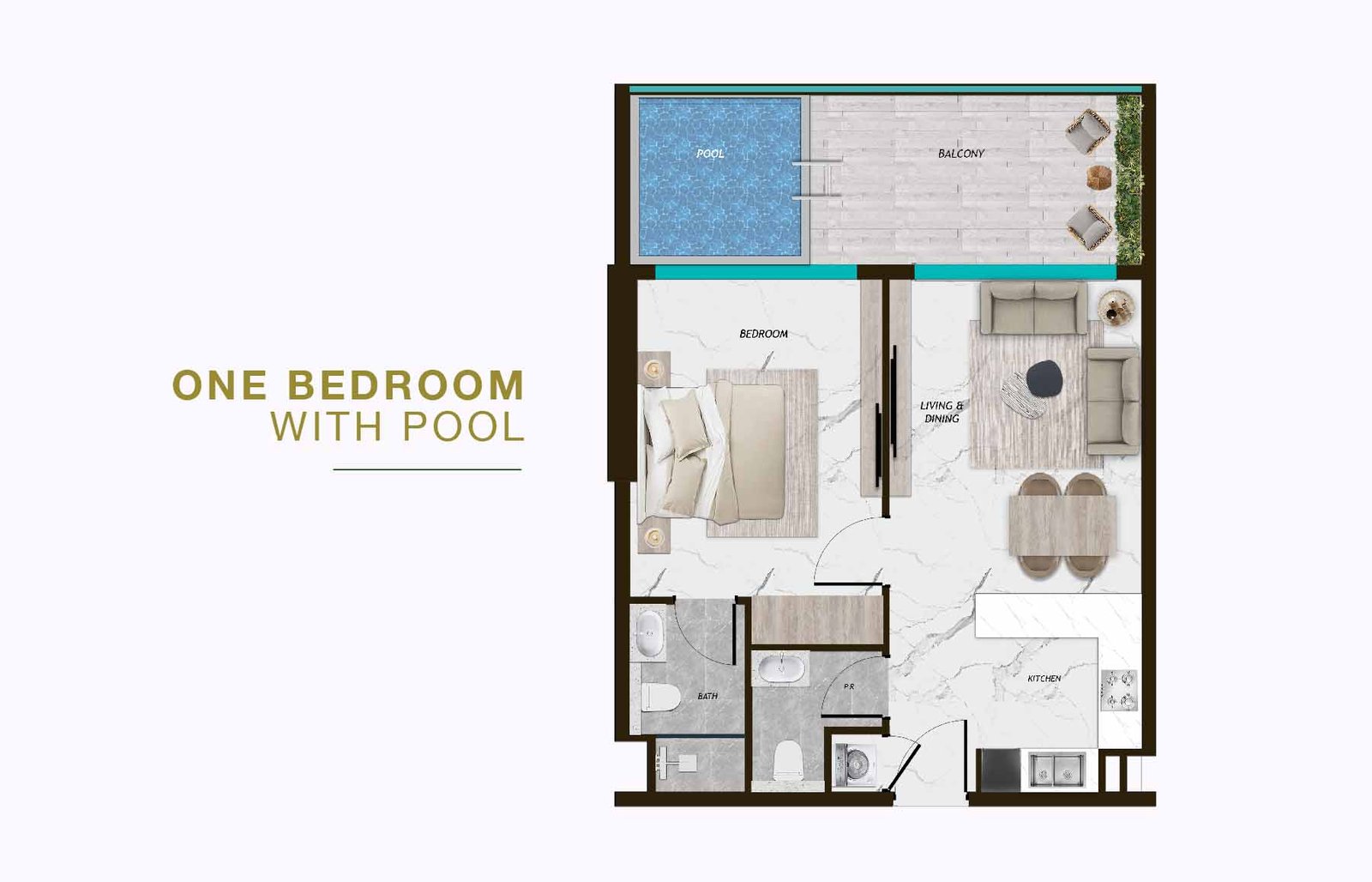1 Bedroom + Pool floor plan