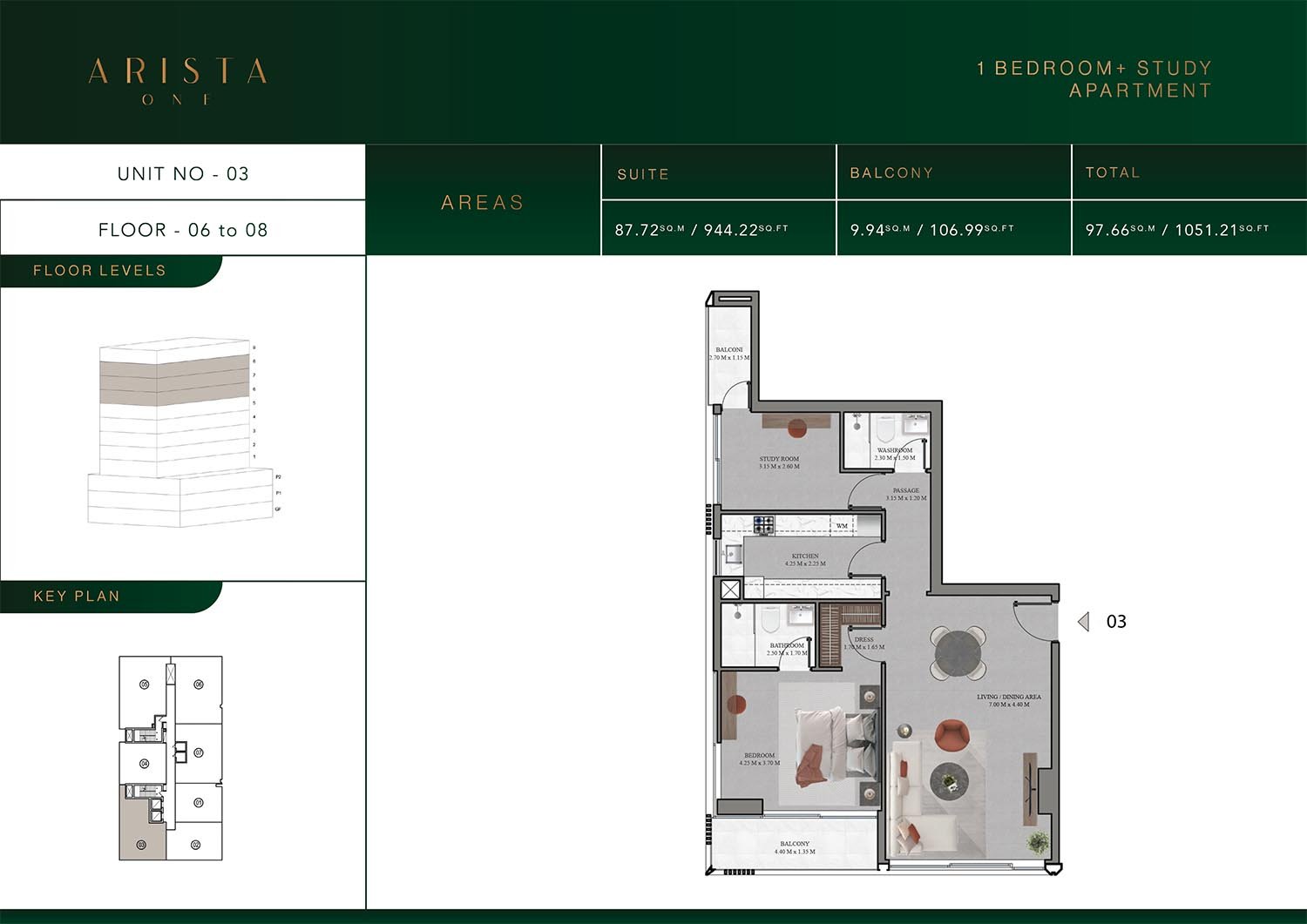 1 Bedroom + Study floor plan