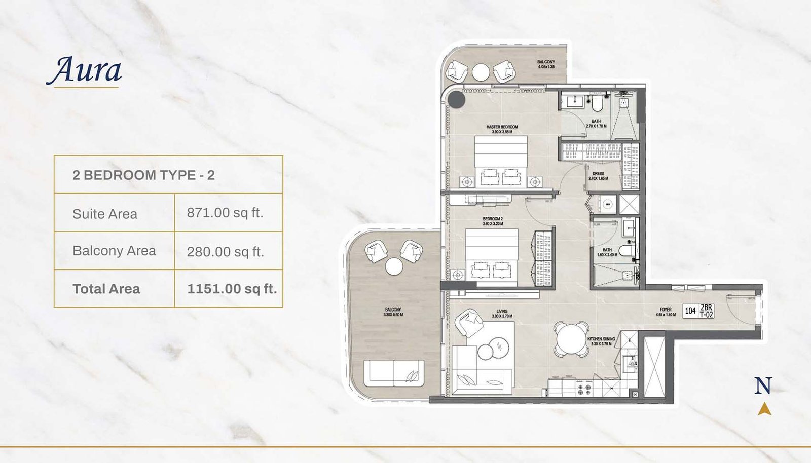 2 Bedrooms floor plan