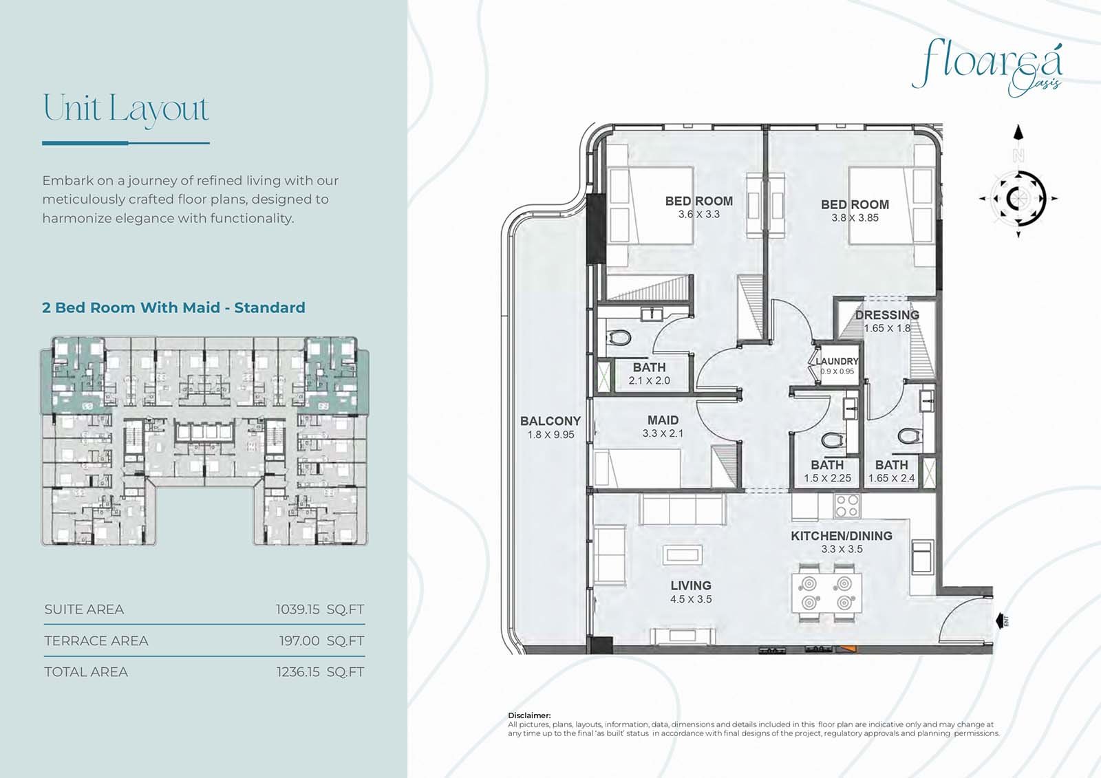 2 Bedrooms + Study floor plan