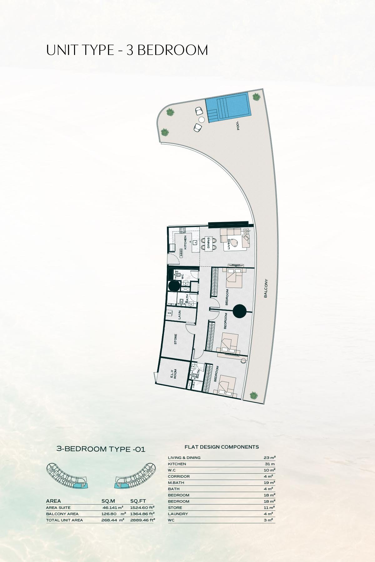 3 Bedrooms floor plan