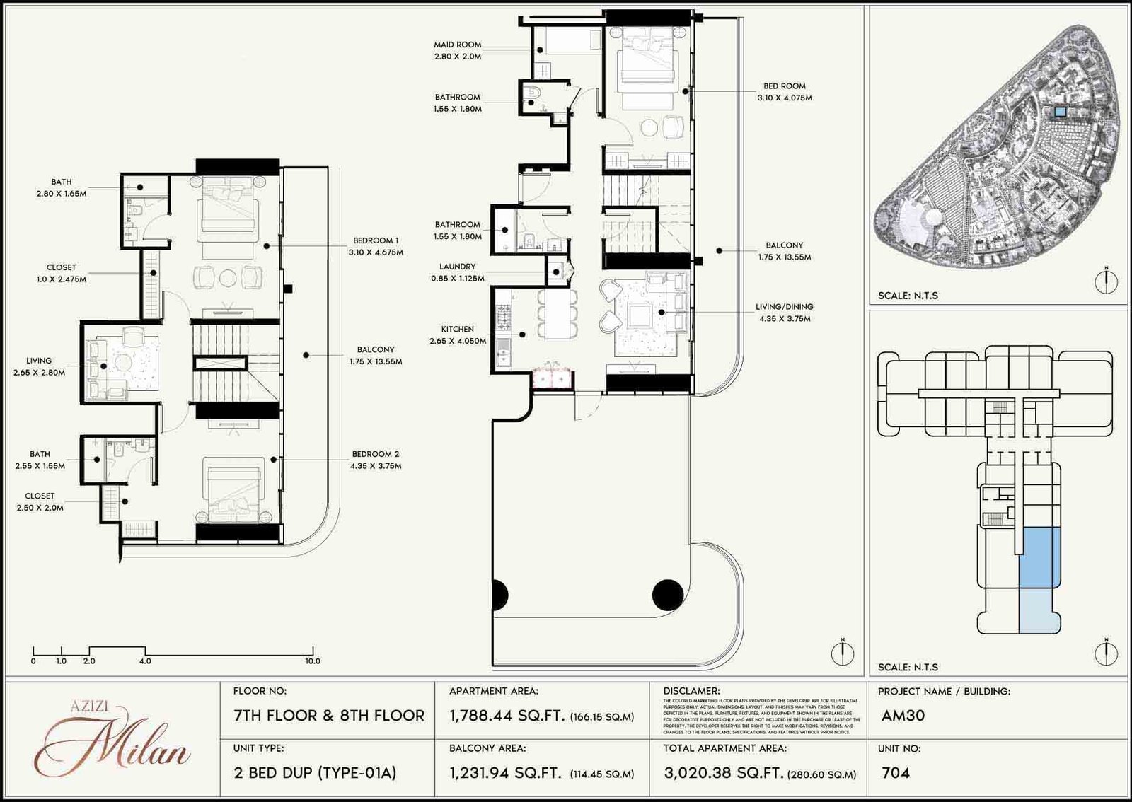 2 Bedrooms + Maid floor plan