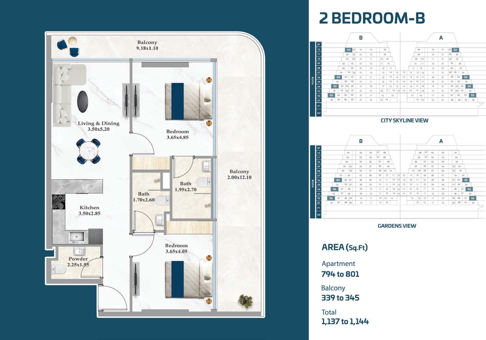 2 Bedrooms floor plan