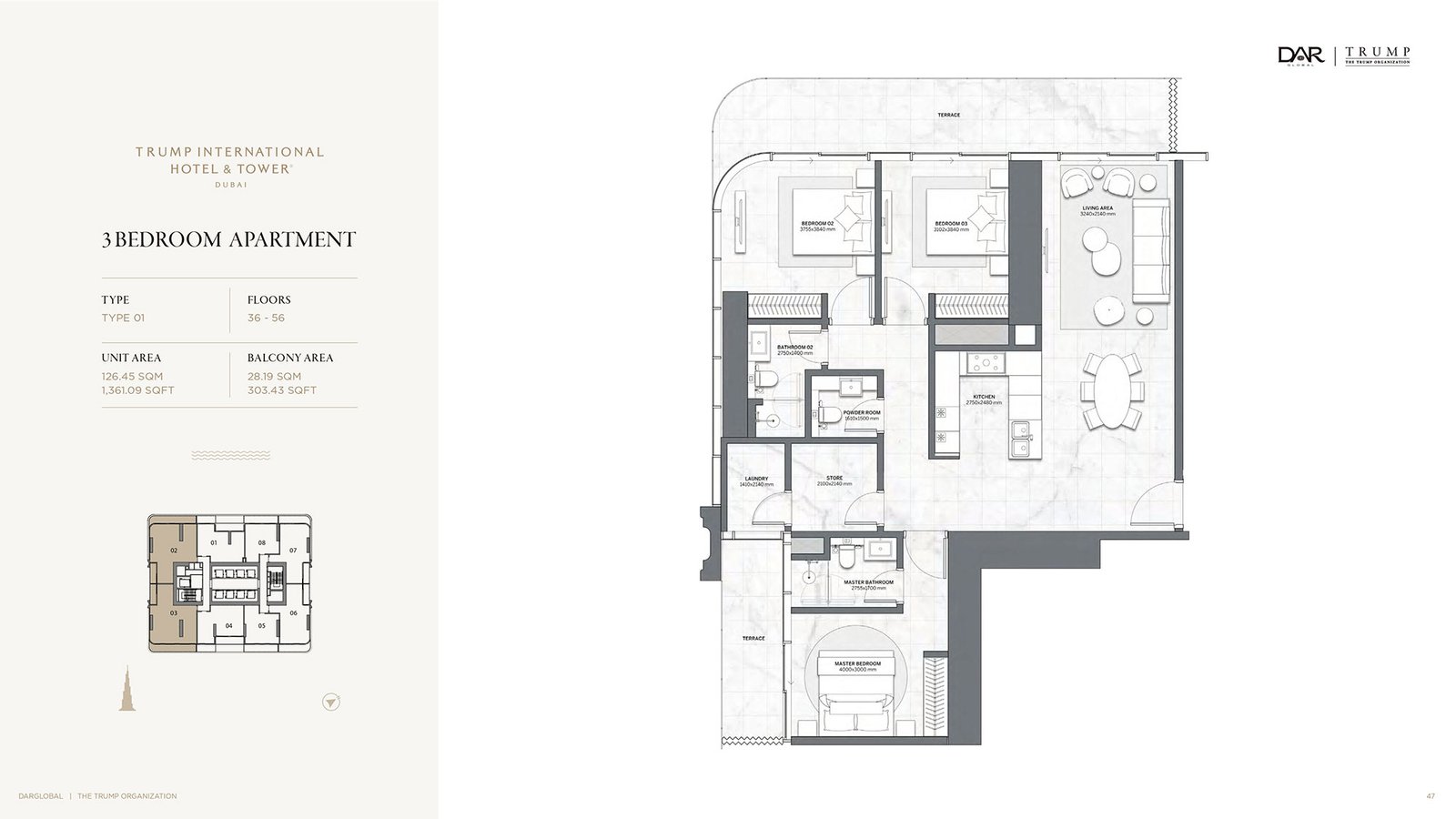 3 Bedrooms floor plan
