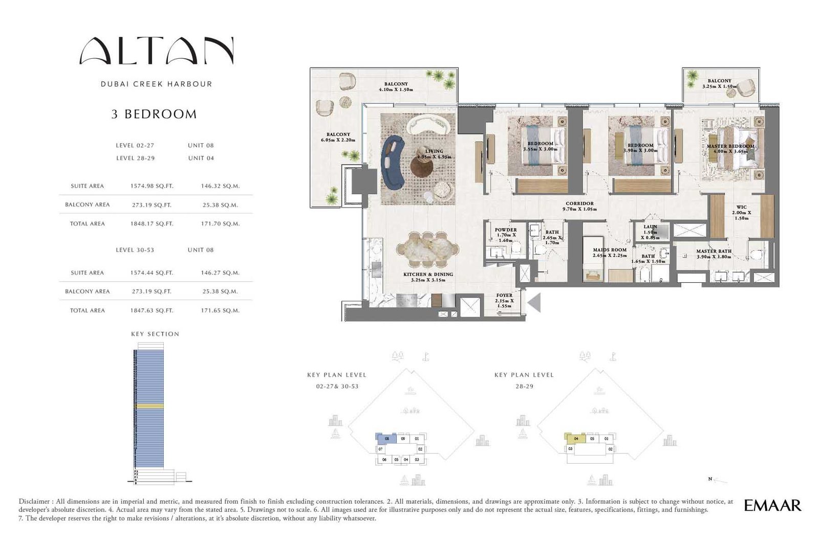 3 Bedrooms + Maid floor plan