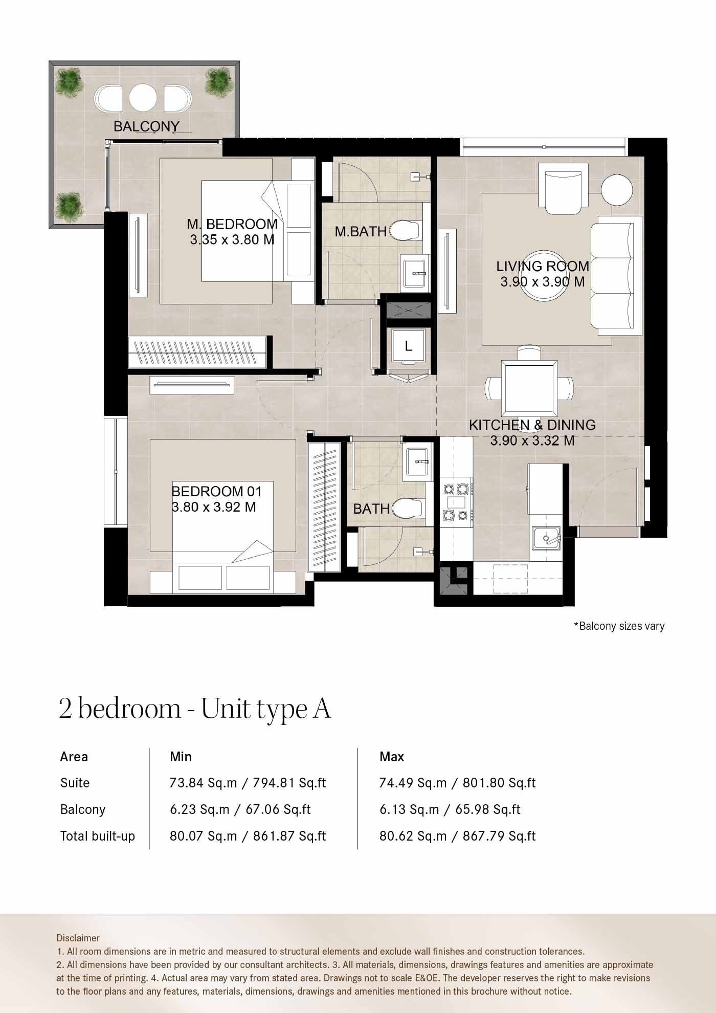 2 Bedrooms floor plan