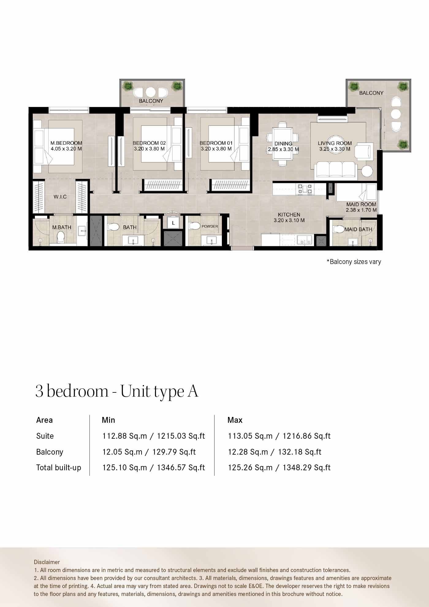 3 Bedrooms + Maid floor plan