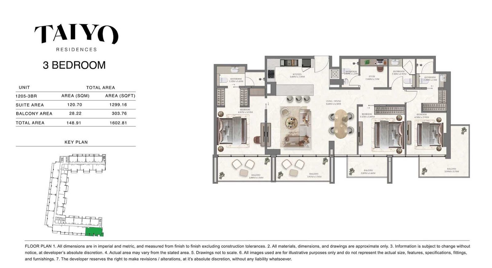 3 Bedrooms + Study floor plan