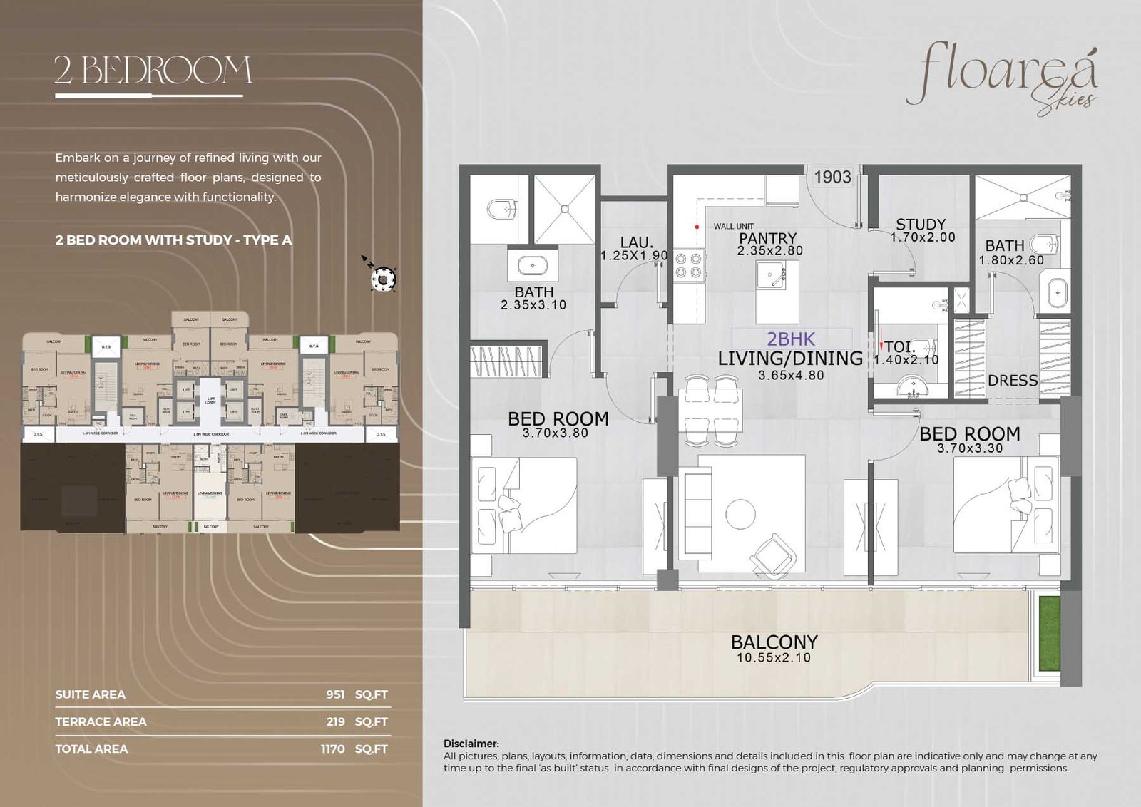 2 Bedrooms + Study floor plan